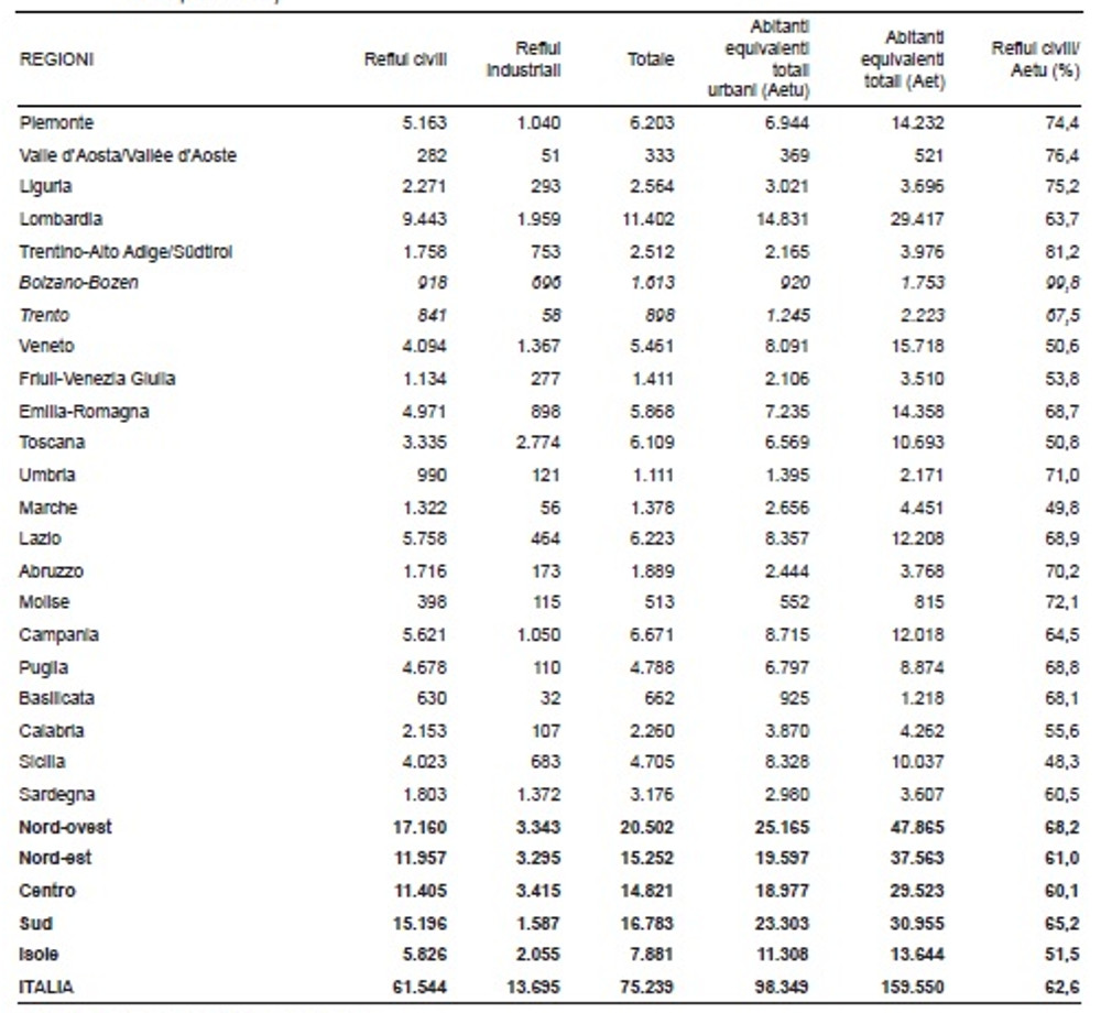 Istat carichi inquinanti confluiti