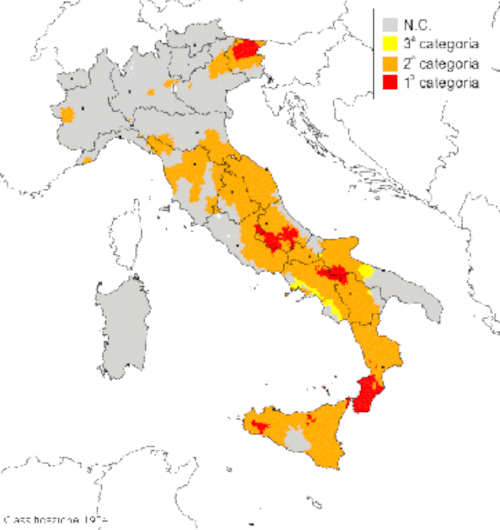 Classificazione sismica del 1984. Moltissimi comuni risultavano NON classificati_fonte Ingv