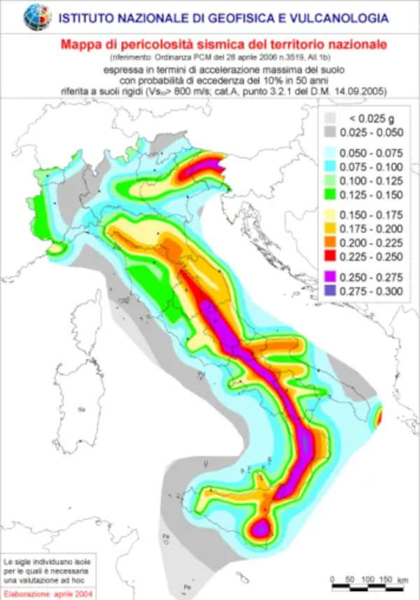 Mappa di pericolosità sismica del territorio nazionale_fonte Ingv